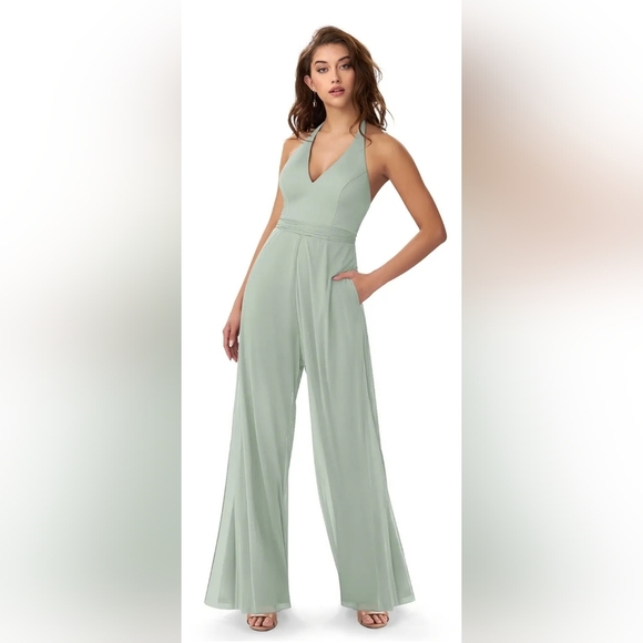 Azazie Halter Jumpsuit in Soft Green - Picture 1 of 5